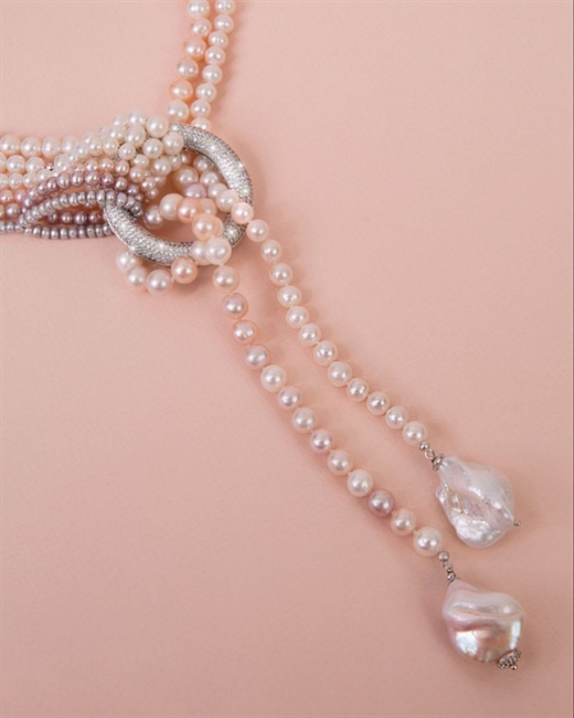 Колье-галстук из розового жемчуга - фото 168034