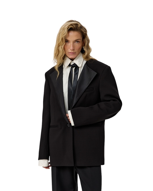 Жакет с атласным лацканом - фото 324825