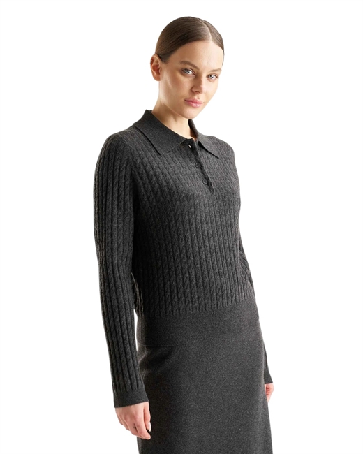 Поло с длинным рукавом и рельефной вязкой - фото 326335