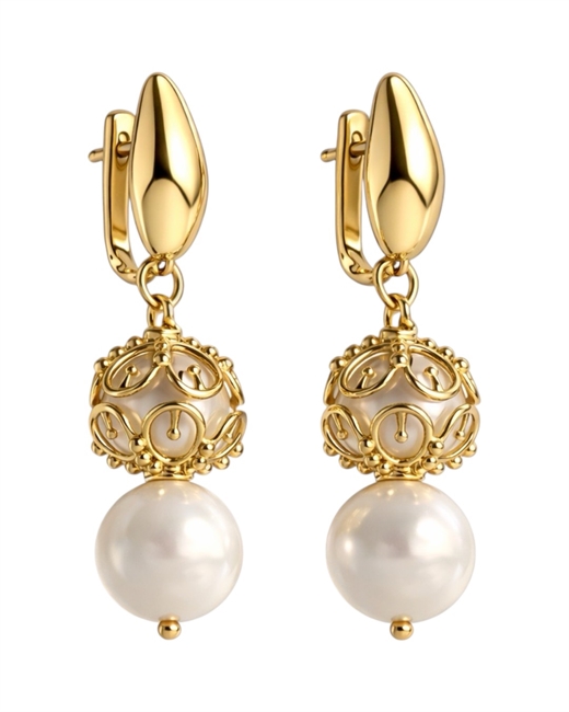 Серьги с жемчугом в золотой шапке - фото 327624