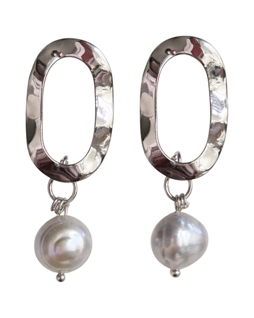 Серьги с жемчужиной на овальной основе - фото 327628