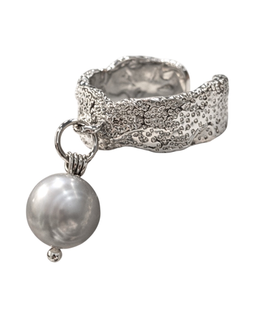 Кольцо с бусиной серого жемчуга - фото 327645