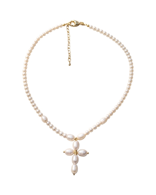 Колье из жемчуга с крестом - фото 327654