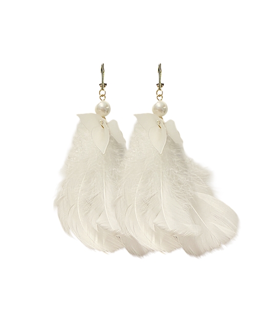 Серьги с белыми перьями - фото 328217