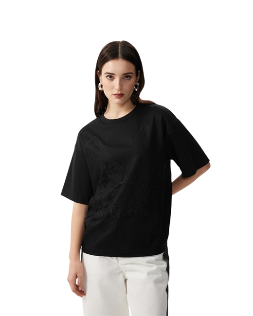 Футболка с отделкой из кружева - фото 330017