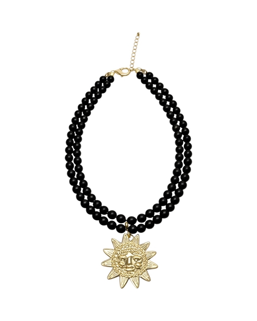 Колье из черного агата с подвеской солнце - фото 330764
