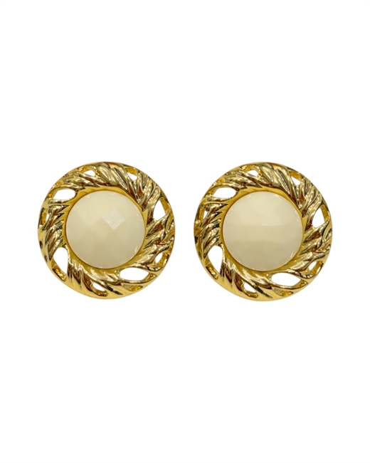 Серьги круглые с молочным камнем - фото 330771
